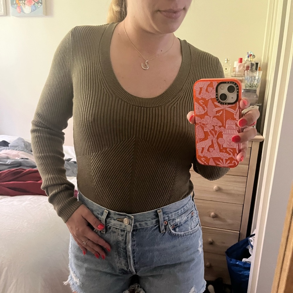 Abercrombie Scoopneck Sweater Bodysuit in Olive 🍸